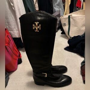 Tory Burch Black Leather Knee-High Boots